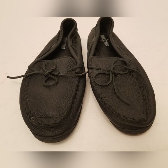 Minnetonka Men's Moccasin Moosehide Straight Plug Black Size 13 - Picture 7 of 16